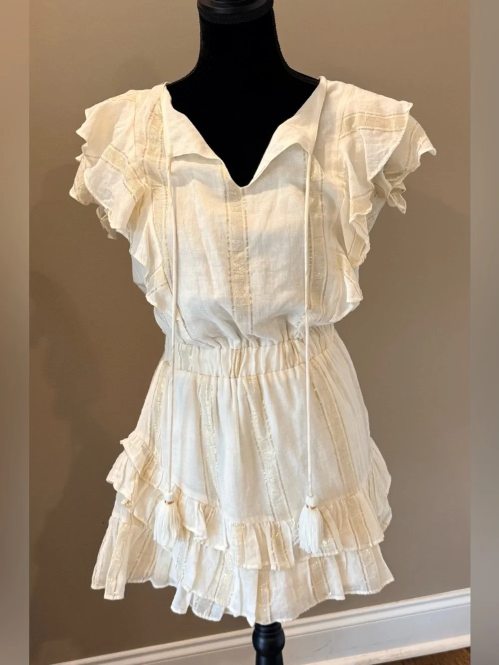Women’s KARINA GRIMALDI gold & cream mini dress- Size Medium - Picture 2 of 6